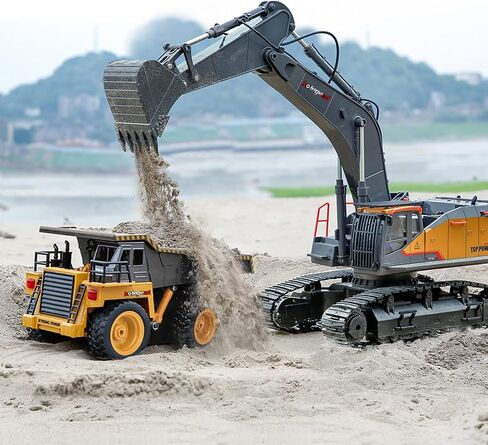 kolegend 22 Channel RC Excavator Metal Shovel Independent Arms 1/14 Scale, Professional Remote Control Construction Vehicles, Boy Toys Best Gift for 8+ Years Old Boys Adults in Saudi Arabia