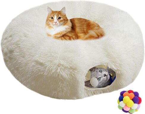 Indoor Cat Tunnel Bed, Soft Round Cute Cat Donut Tunnel, Multifunctional Cat Playground Toys with Washable Circle Cushion, Pet Play Tunnels Toy for Kitten/Puppy/Rabbit/Ferret (Grey) in Saudi Arabia