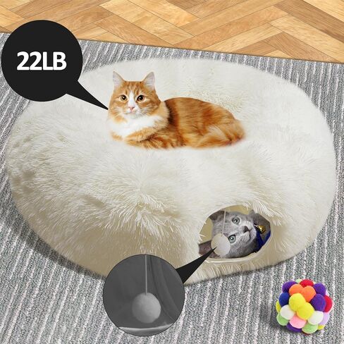 Indoor Cat Tunnel Bed, Soft Round Cute Cat Donut Tunnel, Multifunctional Cat Playground Toys with Washable Circle Cushion, Pet Play Tunnels Toy for Kitten/Puppy/Rabbit/Ferret (Grey) in Saudi Arabia