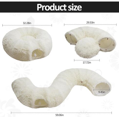 Indoor Cat Tunnel Bed, Soft Round Cute Cat Donut Tunnel, Multifunctional Cat Playground Toys with Washable Circle Cushion, Pet Play Tunnels Toy for Kitten/Puppy/Rabbit/Ferret (Grey) in Saudi Arabia