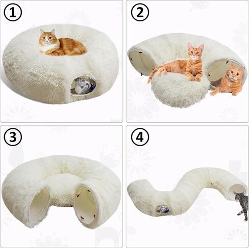 Indoor Cat Tunnel Bed, Soft Round Cute Cat Donut Tunnel, Multifunctional Cat Playground Toys with Washable Circle Cushion, Pet Play Tunnels Toy for Kitten/Puppy/Rabbit/Ferret (Grey) in Saudi Arabia