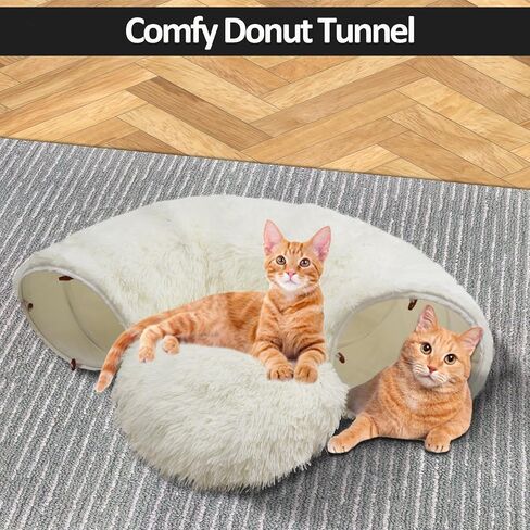 Indoor Cat Tunnel Bed, Soft Round Cute Cat Donut Tunnel, Multifunctional Cat Playground Toys with Washable Circle Cushion, Pet Play Tunnels Toy for Kitten/Puppy/Rabbit/Ferret (Grey) in Saudi Arabia