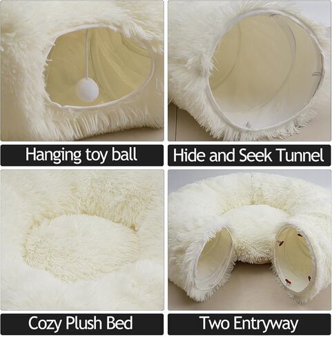 Indoor Cat Tunnel Bed, Soft Round Cute Cat Donut Tunnel, Multifunctional Cat Playground Toys with Washable Circle Cushion, Pet Play Tunnels Toy for Kitten/Puppy/Rabbit/Ferret (Grey) in Saudi Arabia