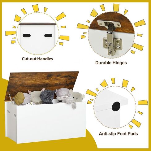 Costzon Kids Toy Box Storage Chest, Wooden Children Storage Bench Ottoman Trunk w/Flip-top Lid, 35.5" Wide Toddler Cabinet Organizer w/Pneumatic Rod for Kids Play Room Nursery (Rustic Brown + White) in Saudi Arabia