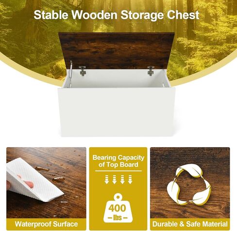 Costzon Kids Toy Box Storage Chest, Wooden Children Storage Bench Ottoman Trunk w/Flip-top Lid, 35.5" Wide Toddler Cabinet Organizer w/Pneumatic Rod for Kids Play Room Nursery (Rustic Brown + White) in Saudi Arabia