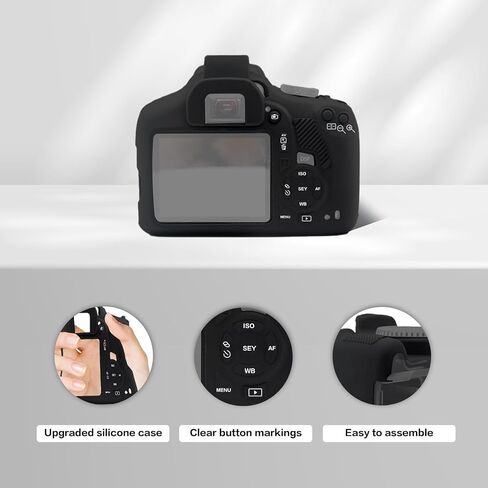 Easy Hood Soft Silicone Camera Case Cover for Canon Rebel T6/1300D, T7/1500D DSLR - Black with Button Marking in Kuwait