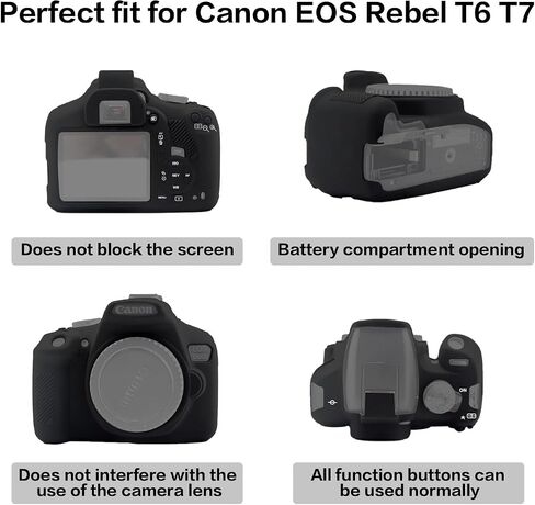 Easy Hood Soft Silicone Camera Case Cover for Canon Rebel T6/1300D, T7/1500D DSLR - Black with Button Marking in Kuwait