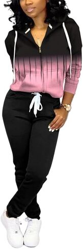 Nimsruc Two Piece Outfits For Women Jogging Suits Casual Tracksuit Hoodie Long Sleeve Sweatsuit Pants Sets Black Blue Stripe Gradient S in Kuwait