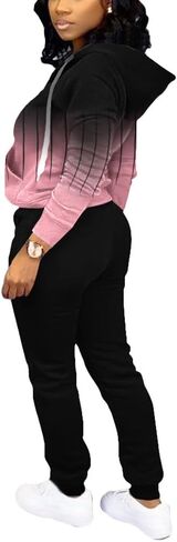 Nimsruc Two Piece Outfits For Women Jogging Suits Casual Tracksuit Hoodie Long Sleeve Sweatsuit Pants Sets Black Blue Stripe Gradient S in Kuwait