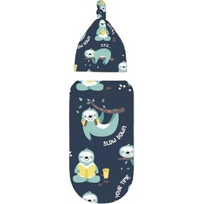 Cute Sloths Newborn Swaddle Blankets Beanie Hat Sets sloth baby stuff Soft and Stretchy Baby Blanket Swaddle Sack for Baby Shower swaddle set for baby boy
