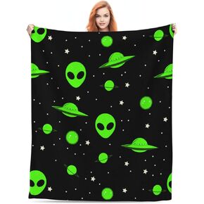 Green Alien Universe Wondrous Cosmos Planet and Stars Throw Blanket Gifts Soft Warm Fleece Blankets for Bed Chair Car Sofa Couch Bedroom 50 X40 Inch