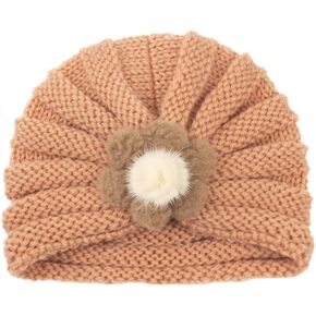 Qiansail Baby Girls Knitted Wool Turban Hat Flower Head Wrap Newborn Infant Toddler Kids Girl Cap Hair Accessories