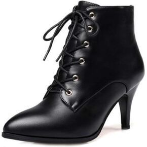 Women's Fashion Stiletto Kitten Heel Ankle Boots Pointy Toe Lace Up Zipper Booties Dress Short Boot