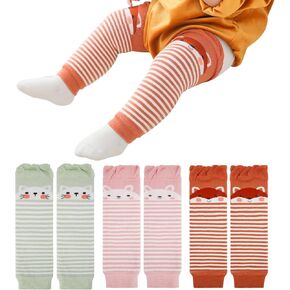 Pack of 3 Toddler Baby Leg Warmers, Cute Animal Pattern Unisex Long Legwarmers Knee Socks Baby Knee Protector Leg Sleeves Leggings for Baby Kids Toddlers Girls 0-3 Years, One Size