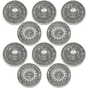 10 قطع من عملة Memento Mori Memento Vivere Reminder Token Metal Skull Challenge Coin Medalion Stoicism Gift Challenge Stoic تذكير قلادة للممارسة اليومية الرواقية (النمط الكلاسيكي)