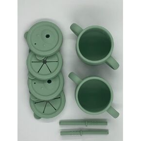 Parallel Industries Silicone Toddler Sippy Cup & Snack Cup Combo, Container 2-in-1, BPA Free Training Cup for Baby 6 Month+, 8 Oz, Baby Led Weaning, 6 months an up. (Olive Green)