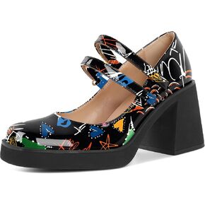SAMMITOP Women's Platform Mary Jane Pumps Two Strap Square Toe Chunky Block High Heels Fashion Wedding Party Shoes 3.5 Inch