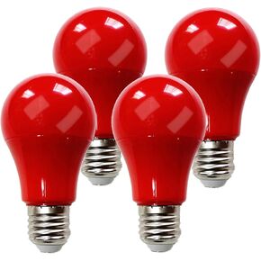 4 Pack LED Red Light Bulb, 100W Equivalent A19 Color Light Bulbs E26 Medium Base, for Christmas Party, Porch, Home Decoration, Bar Mood Decor, Halloween Decor, Not Dimmable