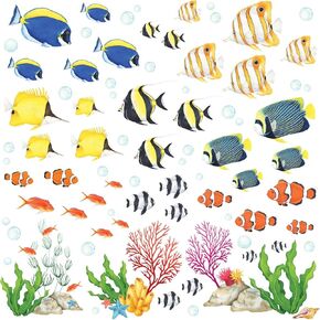 DECOWALL DW-2001 Watercolour Tropical Fish Kids Wall Stickers Decals Peel and Stick Removable Wall Stickers for Kids Under The sea Ocean Nursery Bedroom Living Room décor
