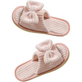 Verdusa Women's Corduroy House Slippers Bow Indoor Slippers Open Toe Slip On Bedroom Shoes