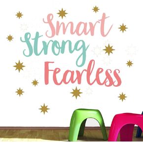 Inspirational Wall Decor Quotes for Girl Room –Smart Strong Fearless– Stars Decor for Living Room Bedroom Classroom Playroom Nursery Girls Boys Room Wall Decals Decorations