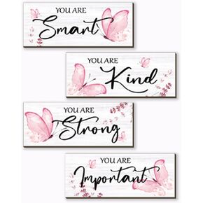 DONFENTHY 4 Pcs Butterfly Wall Decor Purple Room Decor Wooden Positive Butterfly Decor with Butterfly Inspirational Word Sign for Teen Girls Women Room Bathroom Bedroom Office Decor(Purple,10x4 Inch)