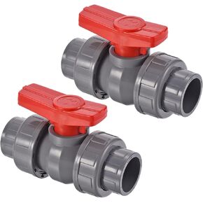 PATIKIL 32mm ID Double Union Ball Valve, 2 Pack PVC Socket Type Shut-off Valve Switch for Water Flow Control, White