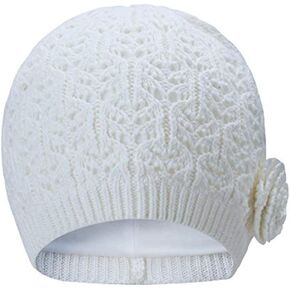 Vivobiniya Baby Girl Winter Knit Hat Toddler Beanie Double Hollow Flower Hat 6M-6Ypink and White