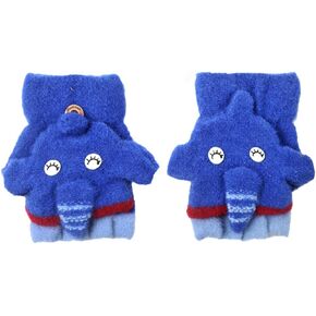 Toddler Gloves, Cartoon Warm Knitted Convertible Fingerless Gloves for Baby Boy Girl with Mittens Cover Cap