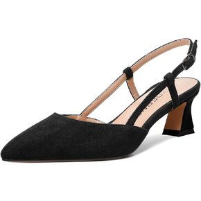 WAYDERNS Womens Slim Adjustable Strap Buckle Suede Pointed Toe Business Formal Kitten Low Heel Pumps Shoes 2 Inch