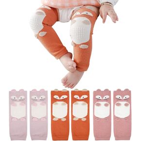 Pack of 3 Toddler Baby Leg Warmers, Cute Animal Pattern Long Legwarmers Knee Socks Baby Knee Protector Leg Sleeves Leggings for Baby Kids Toddlers Girls 0-3 Years, One Size (Fox)