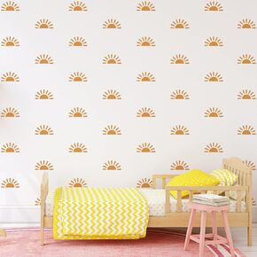 Sunshine Decal 4 Sheets Sun Wall Decal PVC Boho Wall Decals Removable Wall Sun Sticker Graphic Kids Playroom Decor for Nursery Kids Room Home Wall Art Playroom Decor (Half Sun Style)