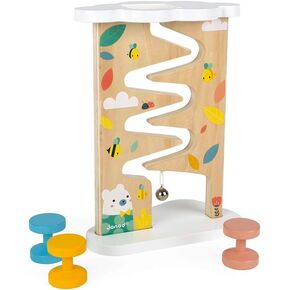 Janod Pure 4 pc Wooden Pastel Bee & Bear Ball Track - Ages 12+ Months - J05153