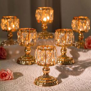 Gold Crystal Candle Holders for Table Centerpiece Tealight Candle Holder Dining Table Centerpiece Table Decorations Wedding Coffee Gold Table Decor Home (2 Pack, Silver)