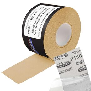 Premium 500 Grit PSA Gold Longboard Sandpaper, 2-3/4" Wide Continuous 12 Yard Roll - Self Adhesive Stickyback for Autobody Paint, Wood Air File Long Board Sanders, Hand Sanding Blocks
