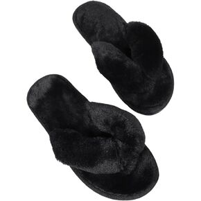 OYOANGLE Women's Cozy Plush Flip Flop Slippers Open Toe Fuzzy Thong Slippers Indoor Outdoor House Slides
