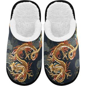 visesunny Chinese Traditional Dragon Cozy Fuzzy Mens Womens Memory Foam House Slippers Plush Fleece Indoor Outdoor Slipper