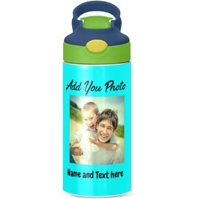 Cute Dolphin Bubble Kids Water Bottle with Silicone Straw for Girls Boys Blue Stripe Toddlers Insulated Stainless Steel with Straw Lid BPA-Free Duck Mouth Leakproof Tumbler 12 oz