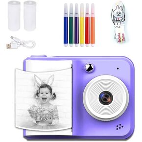 Kids Camera Instant Print Photo Camera Christmas Birthday Gift for 3-12 Years Old Kids, 27MP 1080P Digital Camera Instant Printer with Photo Paper & Colored Pen 【Blue】