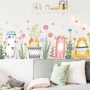 Wall Decals, DIY Removable Kitty Poster, Flowers Cats Theme