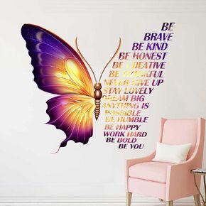 Large Colorful Inspirational Wall Decals Quotes Vinyl Butterfly Wall Art Stickers Motivational Phrase Positive Saying Wall Decals for Kids Girls Classroom Playroom Woman Bedroom (Colorful)