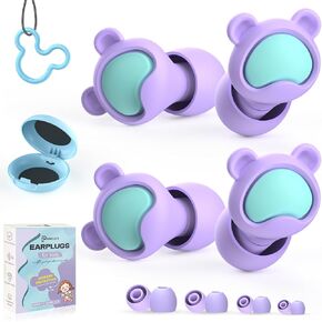 Kids Ear Plugs 2 Pairs(6-12 yrs), Reusable Noise Cancelling Earplugs, Silicone Noise Sensitivity Ear Plugs for Children/Small Ears, Ear Protection for Concerts/Flying/School/Playtime(Grey+Blue)