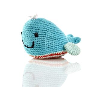 Handmade Deep Turquoise Whale, Crochet, Fair Trade, Pretend, Imaginative Play, Woodlands, Rattle, Machine Washable