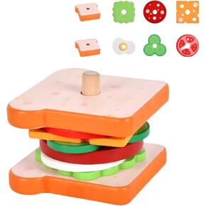 Montessori Toys for 3+ Year Old, Wooden Sandwich Stacking Food Toys for Toddlers 3 4 5, Preschool Learning Activities Fine Motor Toys, Kids Educational Gift for Boys Girls Birthday Christmas