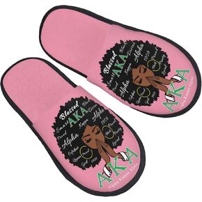 AKA Sorority Paraphernalia Black Girl Plush Slippers - Comfy, Luxurious Footwear for Sorority Sisters & Fashion Lovers