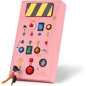 Montessori Busy Board, Baby Leather Sensory Toys with 10 LED Light Switches Toys, Travel Toys for Baby and Toddler, Birthday Gifts for Boys and Girls (Blue)
