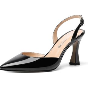 SKYSTERRY Womens Pointed Toe Wedding Sexy Buckle Solid Patent Slingback Spool High Heel Pumps Shoes 3.3 Inch