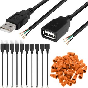 Micro USB Cable Male Female to 2 x Open Cable Ends, USB 2.0 Connector to 2 Wire Power Supply Extension Cable Charger Connector Plug 2 Pin Line for Arduino, 4 PCS USB Male + 4 PCS USB Female