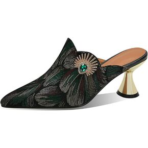 TinaCus Women's Pointed Toe Handmade Genuine Leather Mid Heel Stylish Sandal Slippers with Buckle