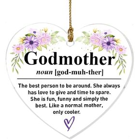 Godmother Gifts from Godchild, Ornament Keepsake Sign Heart Plaque Gifts for Godmother, Birthday Christmas Mother's Day Baptism Gifts for Godmother, One Who is Giving Caring and Kind